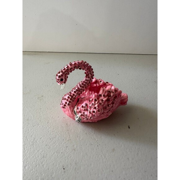 Bejeweled Pink Swan Hand Painted Enamel Collector's Magnetic Hinged Trinket Box - Picture 2 of 6